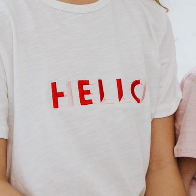 Girls T-Shirt - Hello (White with Pink/Red) - Branche Store
