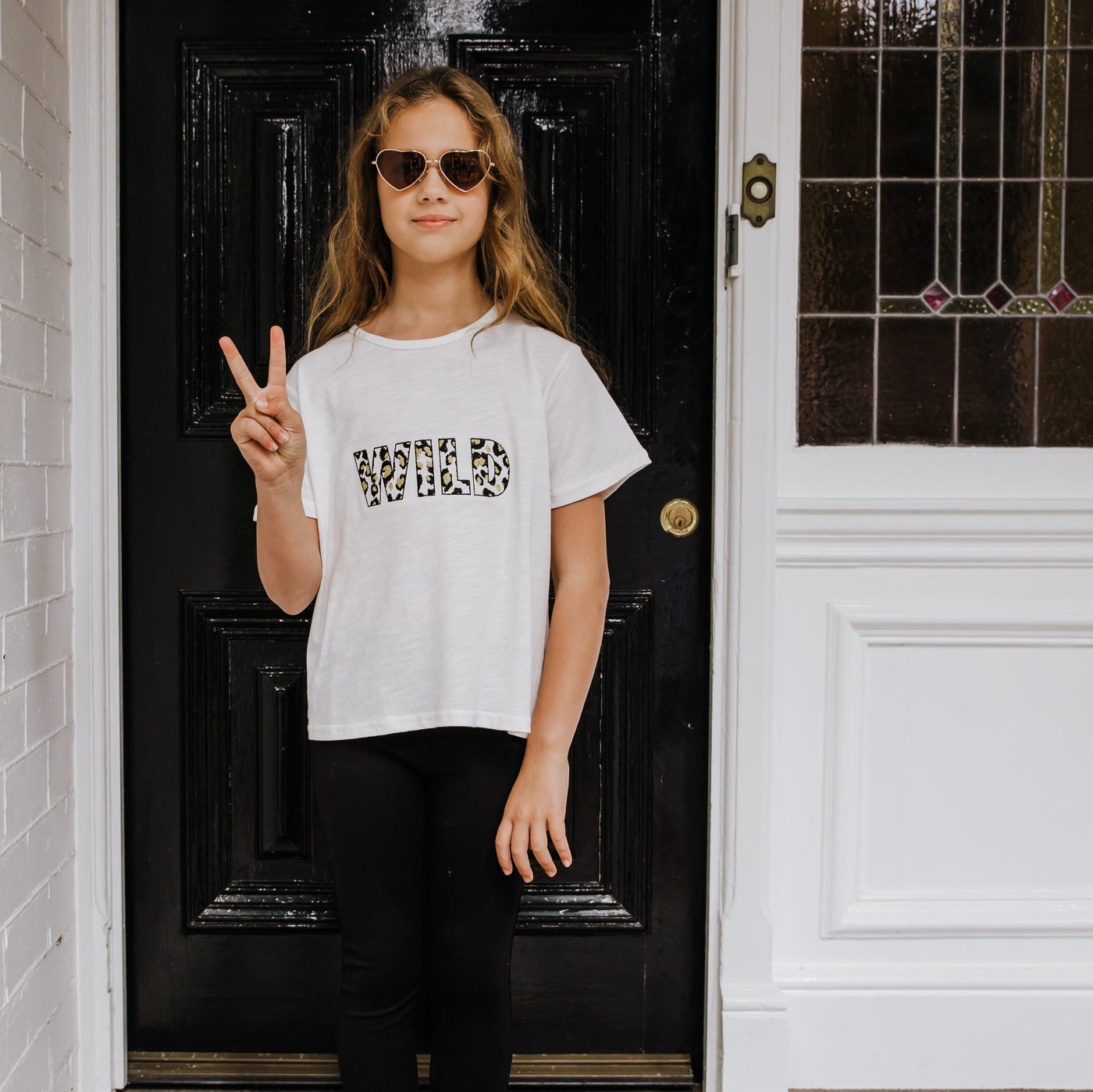 Girls T-Shirt - WILD (White with Black/Gold) - Branche Store