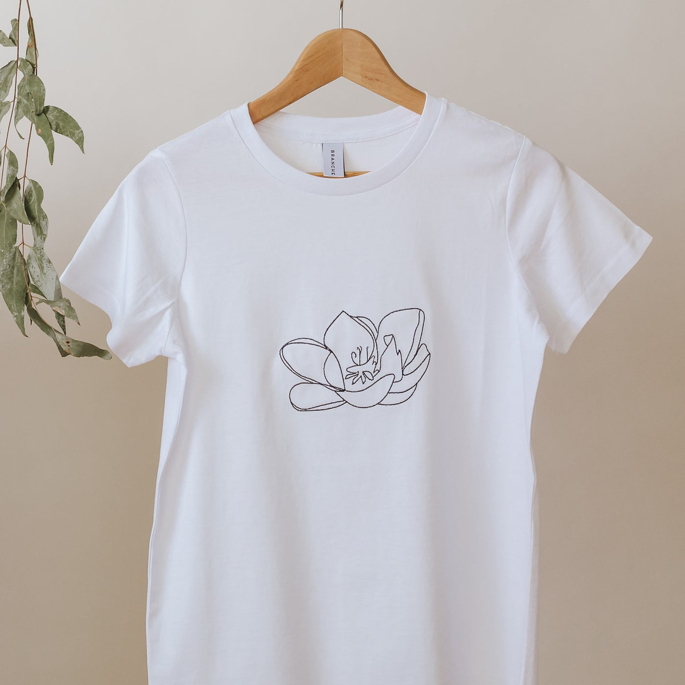 Les Fleurs Magnolia on White T-shirt - Branche Store