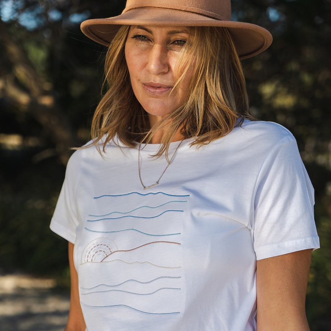 Women's Waves design on White T-shirt - Branche Store