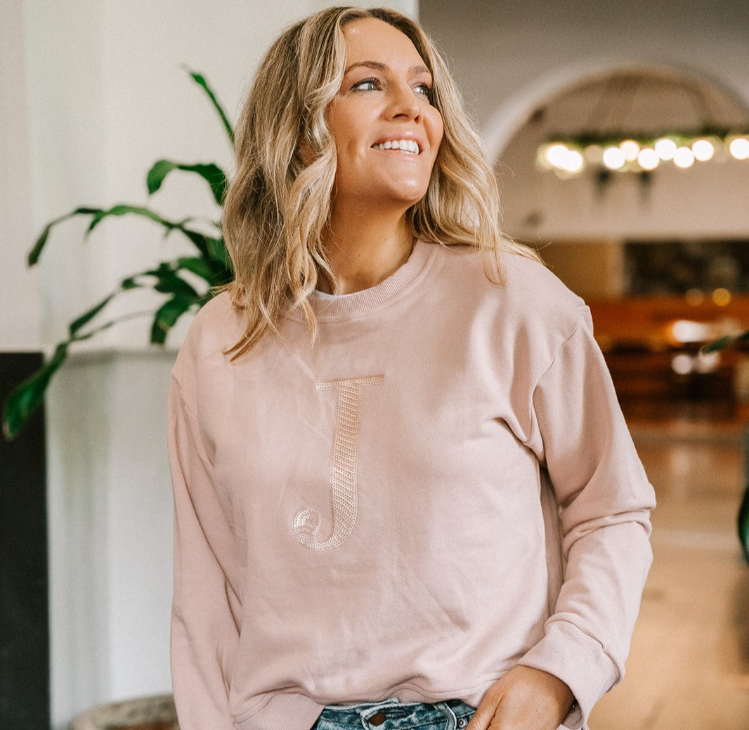 Women's Monogram Sweater - Blush with blush sequin | Branche Womens & Kids Clothing and Monograms