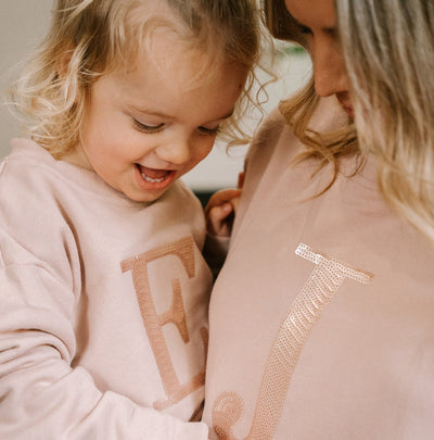 Girls Monogram Sweater - Blush with blush sequin | Branche Womens & Kids Clothing and Monograms