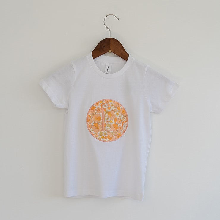 Girls Monogram T-shirt - Applique peach with monogram - Branche Store