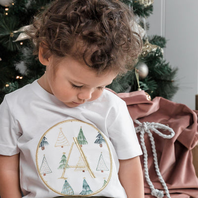 Kids Christmas Tree Monogram T-shirt - Applique Christmas print with monogram - Branche Store