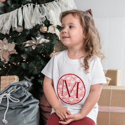 Kids Santa Christmas Monogram T-shirt - Applique Christmas print with monogram - Branche Store