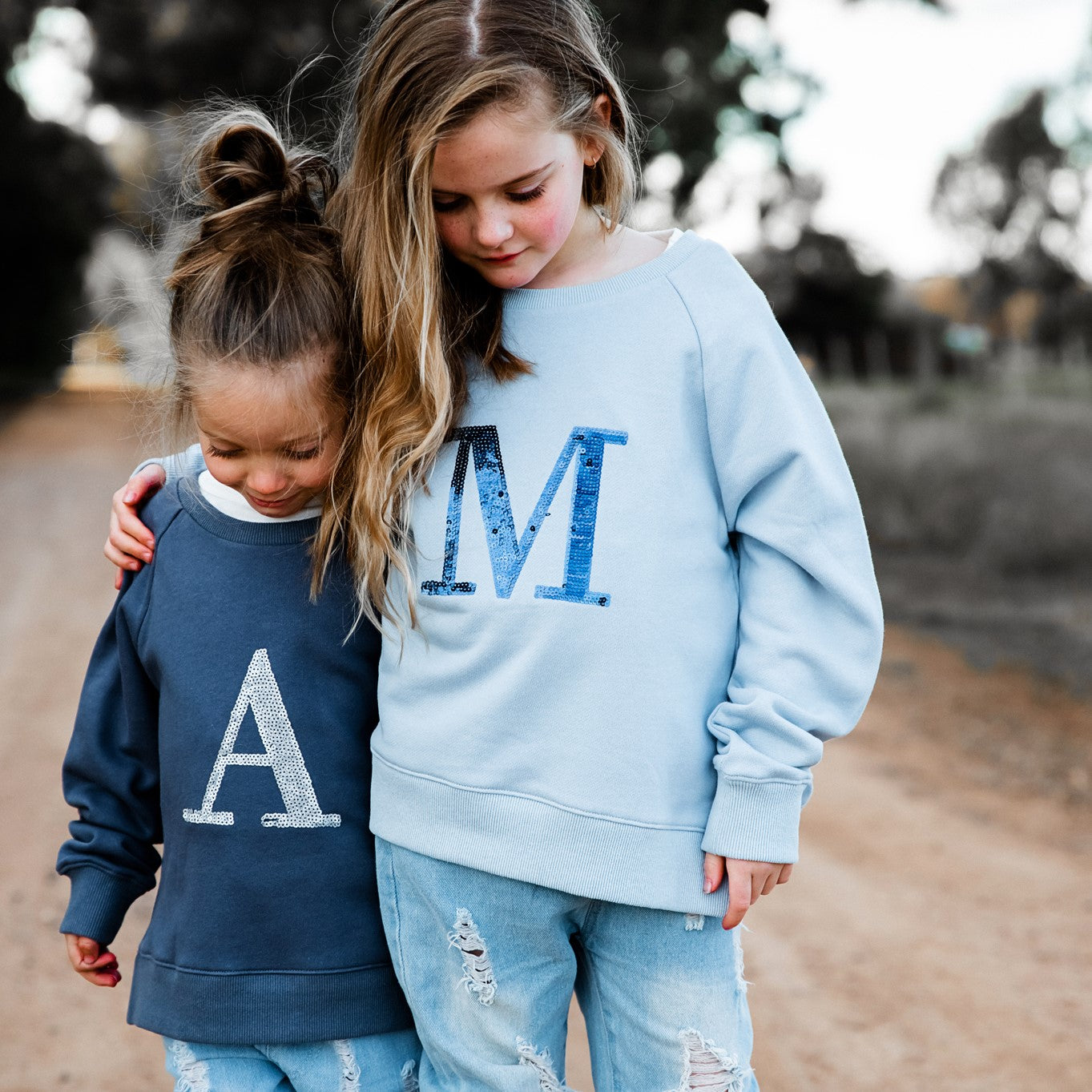 Girls Monogram Sweater - Blue with navy sequin - Branche Store