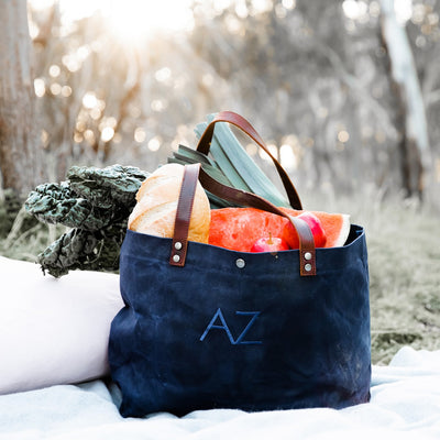Waxed Canvas Tote - Monogram - Navy - Branche Store
