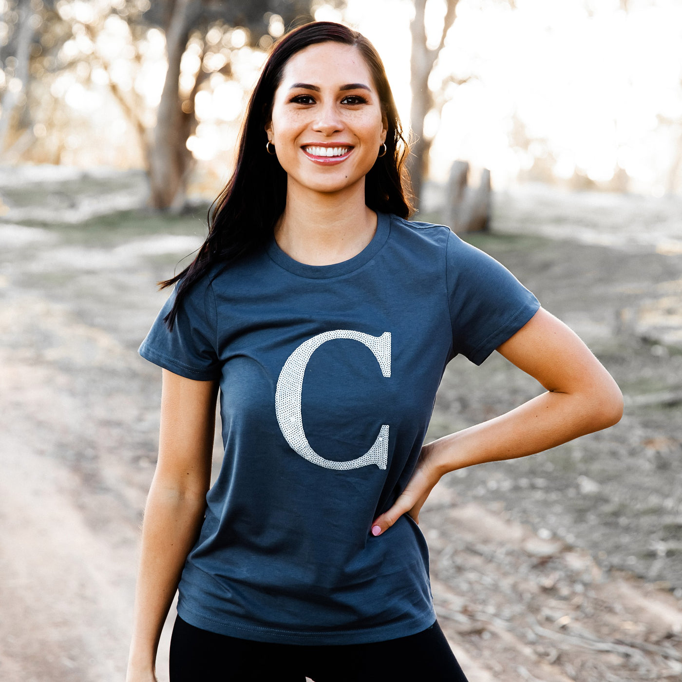Women's Monogram T-Shirt - Slate with Silver sequin - Branche Store