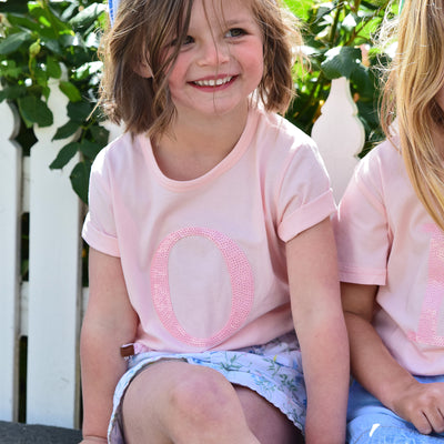 Girls Monogram T-Shirt - Pink with Pink Sequin - Branche Store