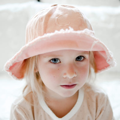Girls Monogrammed Pink Peach Cotton Bucket Hat - Branche Store